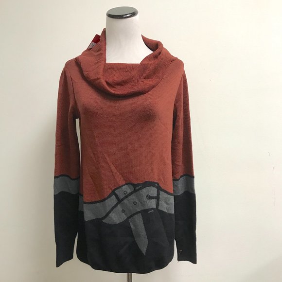 Roberta di Camerino brown black trompe l'oeil cowl neck sweater wool 42 NWT VNTG - Picture 1 of 9
